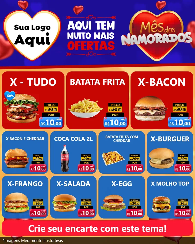 Modelo de Rede Social para Feed Instagram com o tema Mês dos Namorados para Hamburgueria