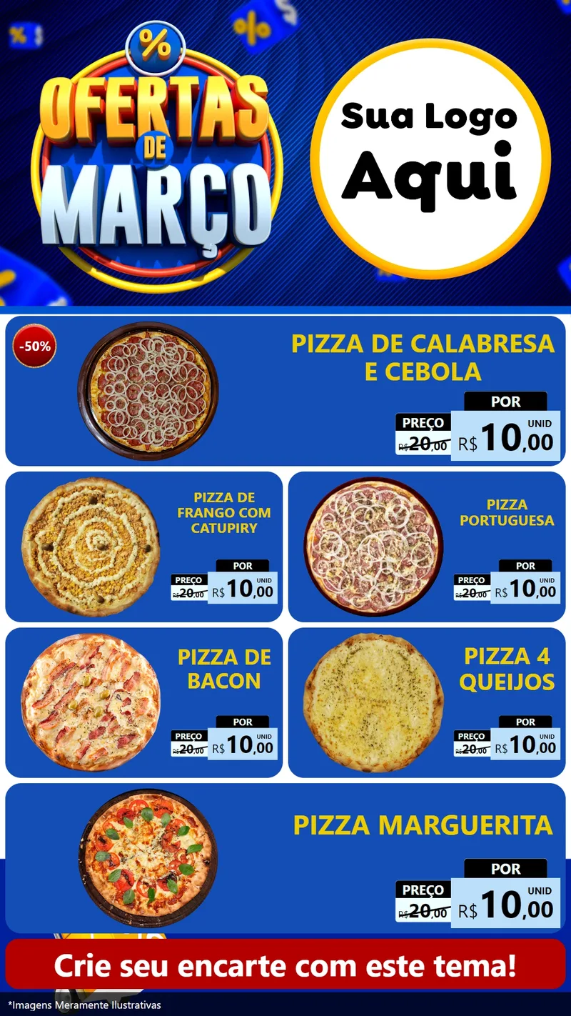 Modelo de TV para TV Vertical com o tema Ofertas de Março para Pizzaria