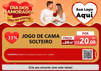 Modelo de Cartaz para Cartaz A4 Horizontal com o tema Dia dos Namorados - Aqui Tem Ofertas para Cama, Mesa e Banho