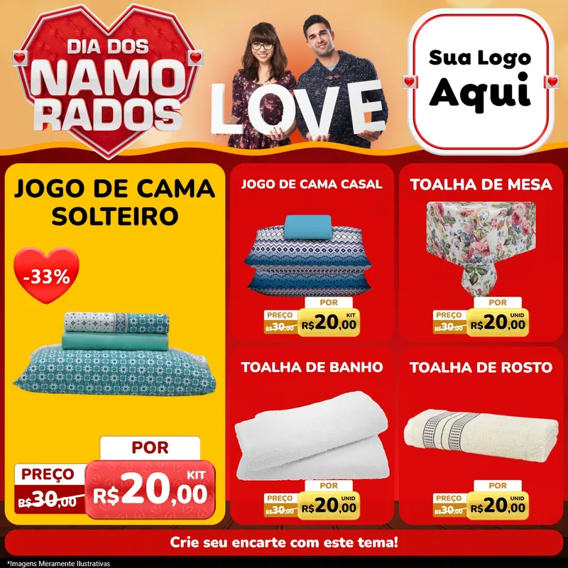 Modelo de Rede Social para Feed Facebook com o tema Dia dos Namorados para Cama, Mesa e Banho
