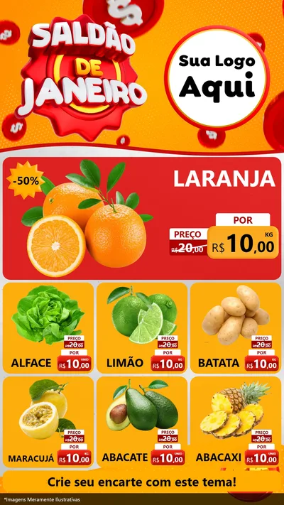 Modelo de Rede Social para Stories com o tema Saldão de Janeiro para Hortifrúti