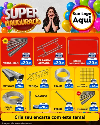 Modelo de Rede Social para Feed Instagram com o tema Super Inauguração para Ferragens