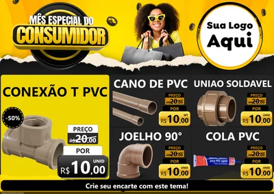 Modelo de Encarte para Encarte A4 Horizontal com o tema Mês Especial do Consumidor para Tubos e conexões