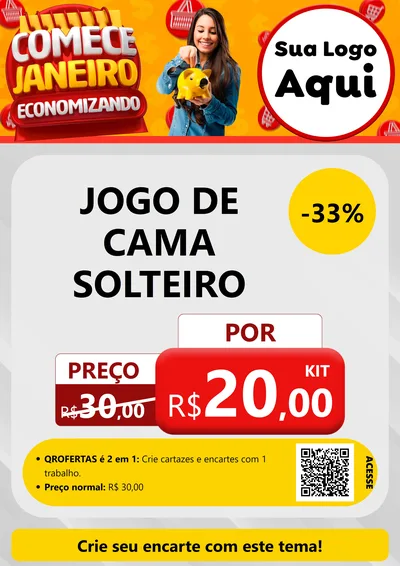 Modelo de Cartaz para Cartaz A4 Vertical com o tema Comece Janeiro Economizando para Cama, Mesa e Banho