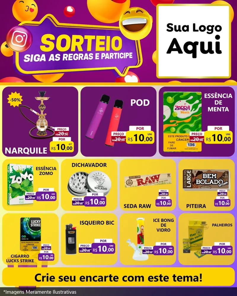 Modelo de Rede Social para Feed Instagram com o tema Sorteio para Tabacaria