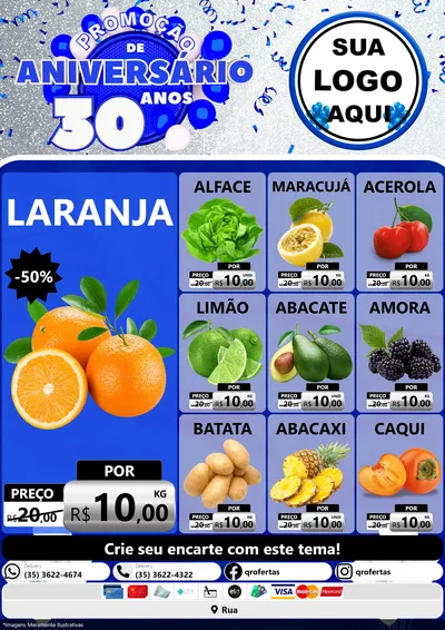 Modelo de Encarte para Encarte A4 Vertical com o tema Promoção de Aniversário - 30 Anos para Hortifrúti