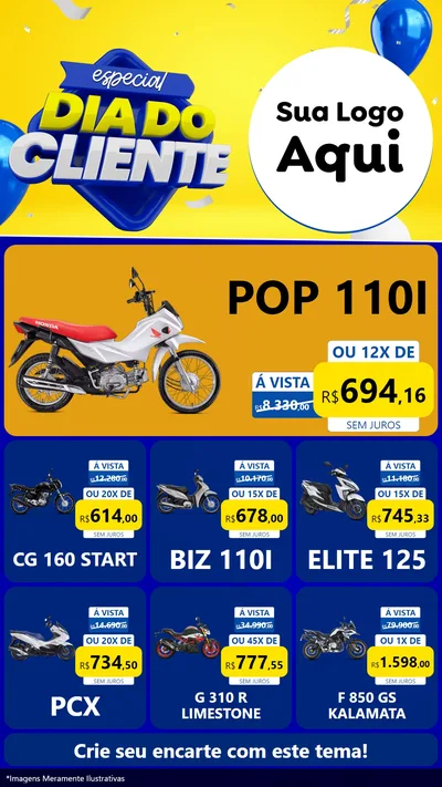Modelo de Rede Social para Stories com o tema Especial Dia do Cliente para Concessionaria de Motos