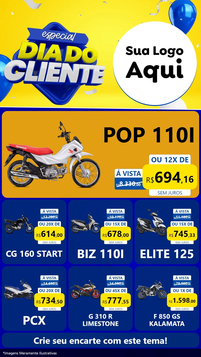 Modelo de Rede Social para Stories com o tema Especial Dia do Cliente para Concessionaria de Motos