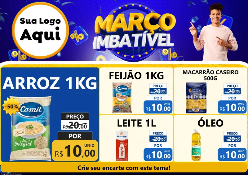 Modelo de Encarte para Encarte A4 Horizontal com o tema Março Imbatível para Supermercado