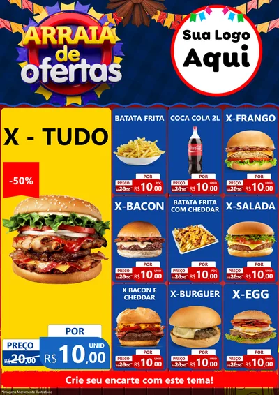 Modelo de Encarte para Encarte A4 Vertical com o tema Arraiá de Ofertas para Hamburgueria