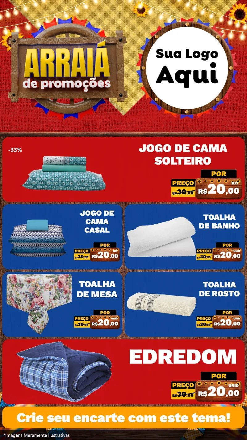 Modelo de TV para TV Vertical com o tema Arraiá de Promoções para Cama, Mesa e Banho