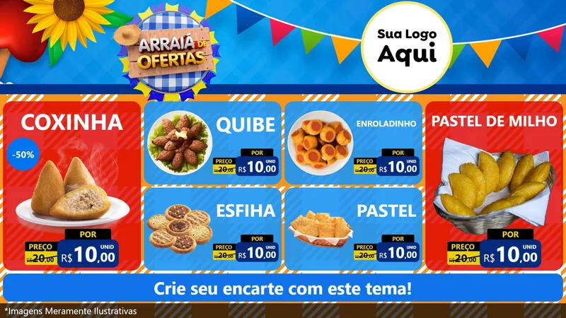 Modelo de TV para TV Horizontal com o tema Arraiá de Ofertas para Salgadaria