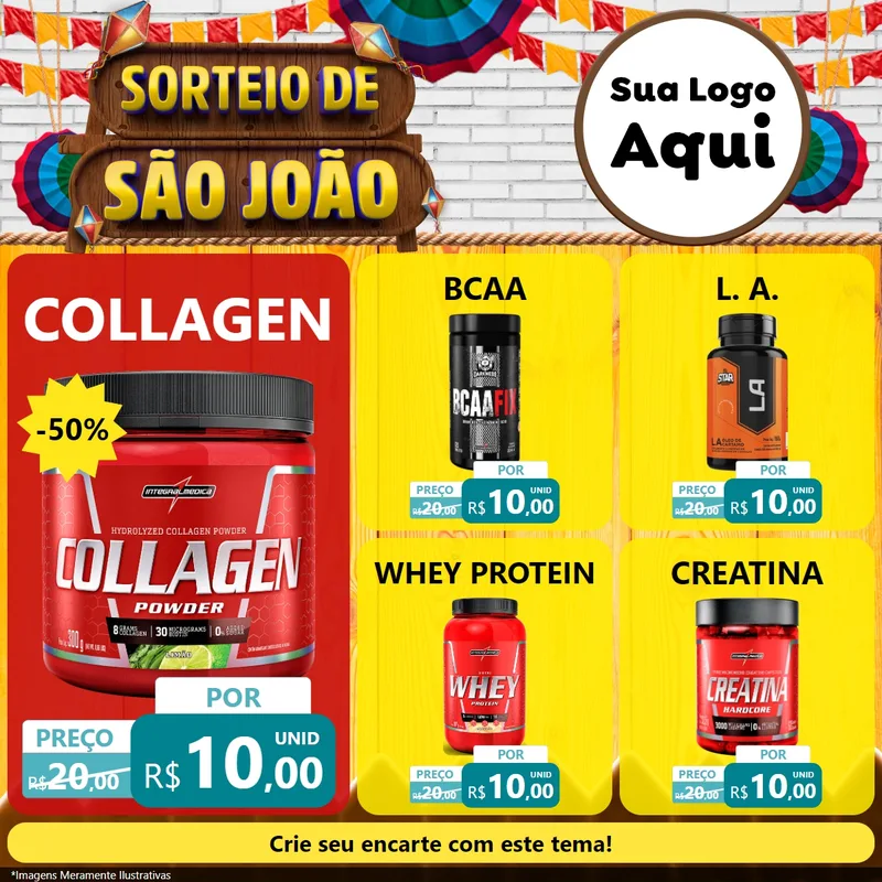 Modelo de Rede Social para Feed Facebook com o tema Sorteio de São João para Suplementos alimentares