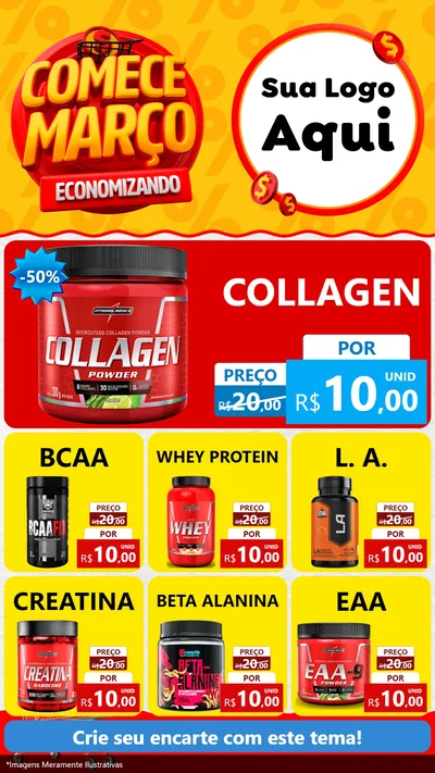 Modelo de Rede Social para Stories com o tema Comece Março Economizando para Suplementos alimentares