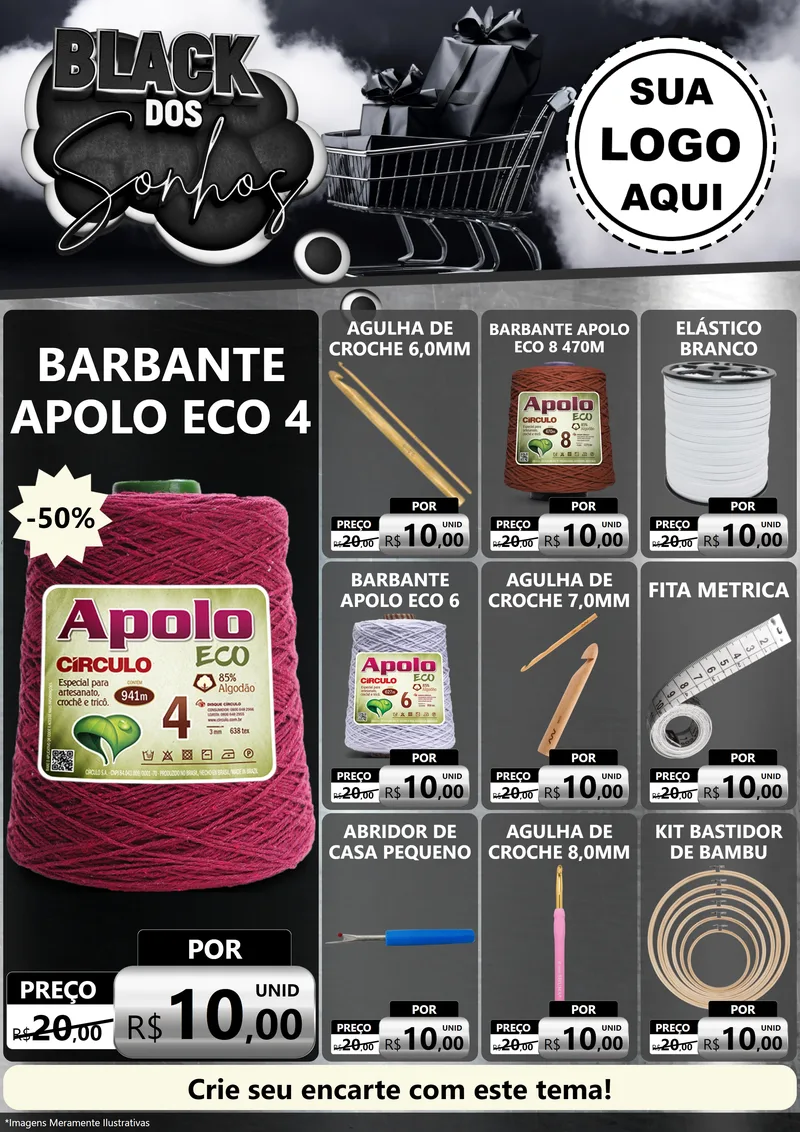 Modelo de Encarte para Encarte A4 Vertical com o tema Black dos Sonhos para Armarinho e Aviamentos