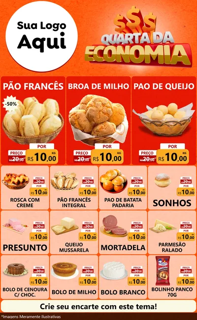 Modelo de Encarte para Encarte Grande com o tema Quarta da Economia para Padaria