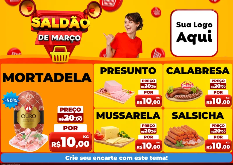 Modelo de Encarte para Encarte A4 Horizontal com o tema Saldão de Março para Frios e Laticínios