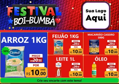 Modelo de Encarte para Encarte A4 Horizontal com o tema Festival Boi-Bumbá para Supermercado