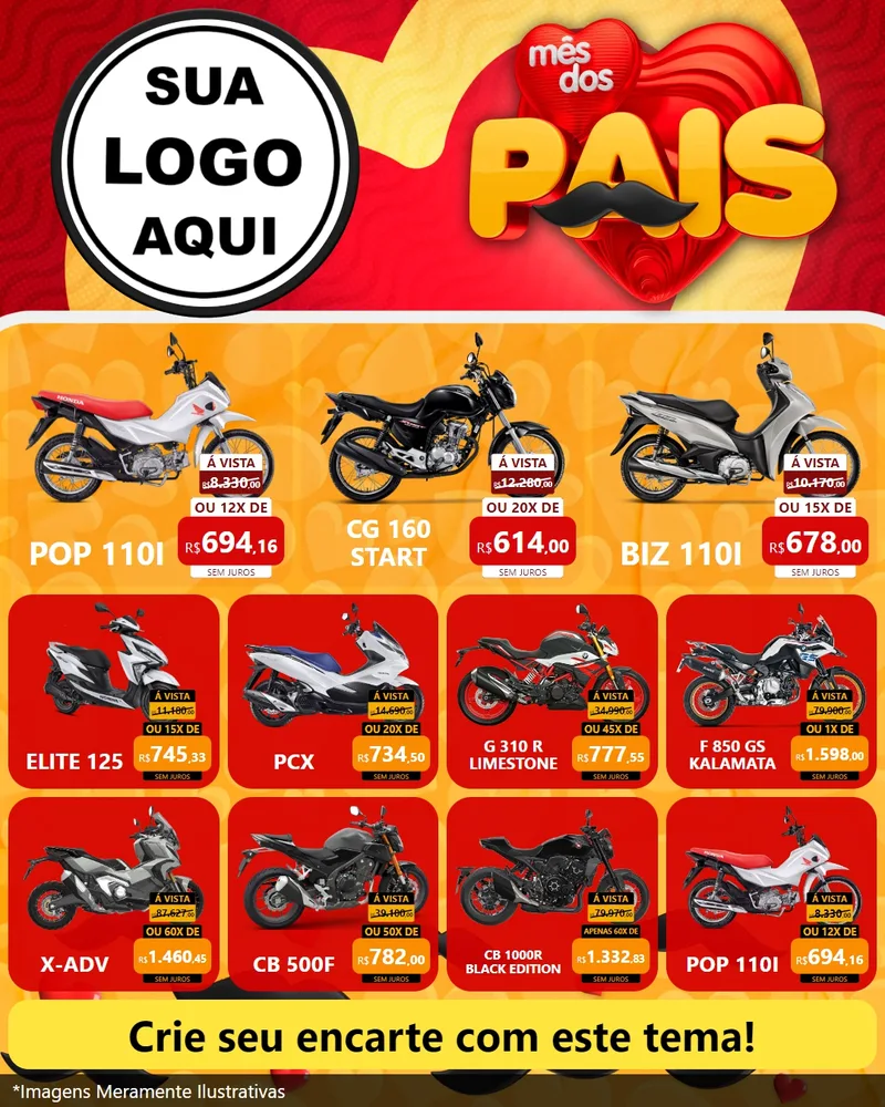 Modelo de Rede Social para Feed Instagram com o tema Mês Dos Pais para Concessionaria de Motos