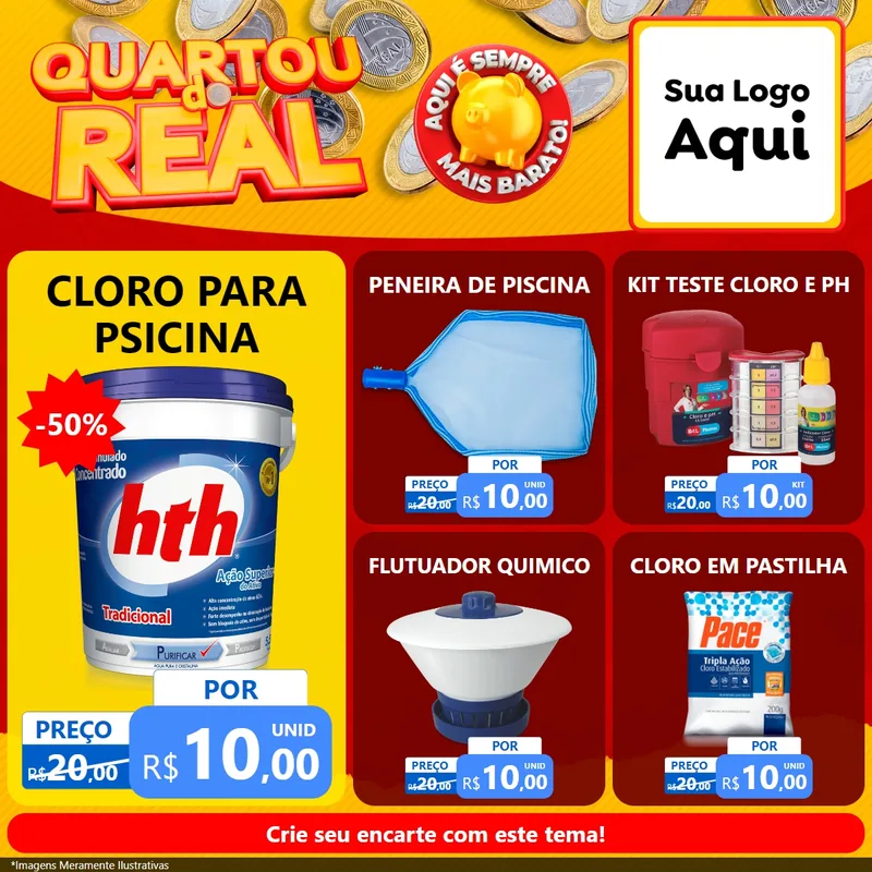 Modelo de Rede Social para Feed Facebook com o tema Quartou do Real para Produtos para Piscina