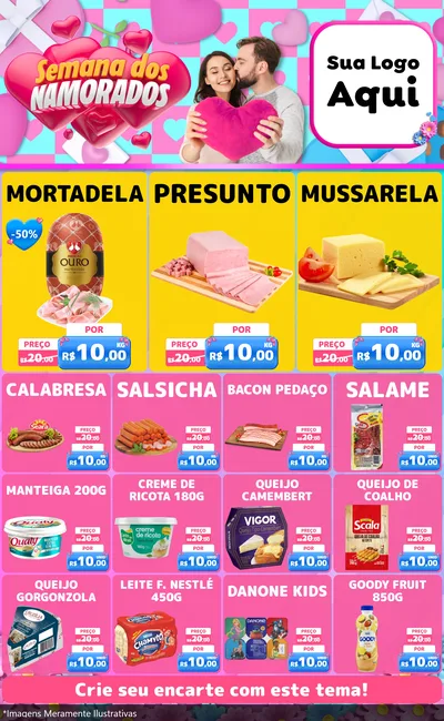 Modelo de Encarte para Encarte Grande com o tema Semana dos Namorados para Frios e Laticínios