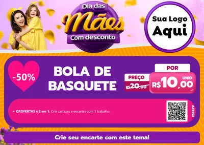 Modelo de Cartaz para Cartaz A4 Horizontal com o tema Dia das Mães com Desconto para Artigos Esportivos