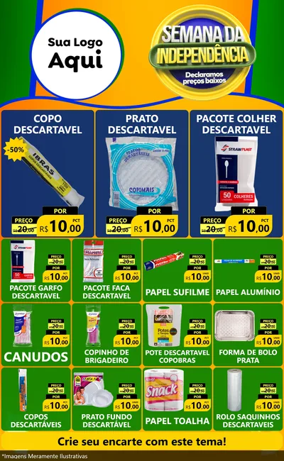 Modelo de Encarte para Encarte Grande com o tema Semana da Independência Declaramos Preços Baixos para Embalagens
