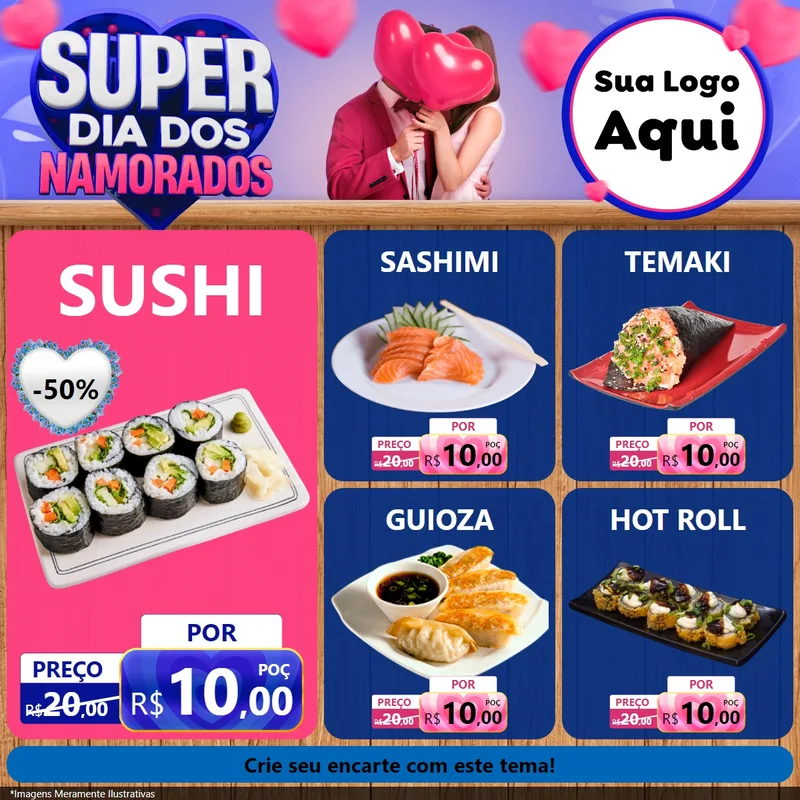 Modelo de Rede Social para Feed Facebook com o tema Super Dia dos Namorados para Comida japonesa
