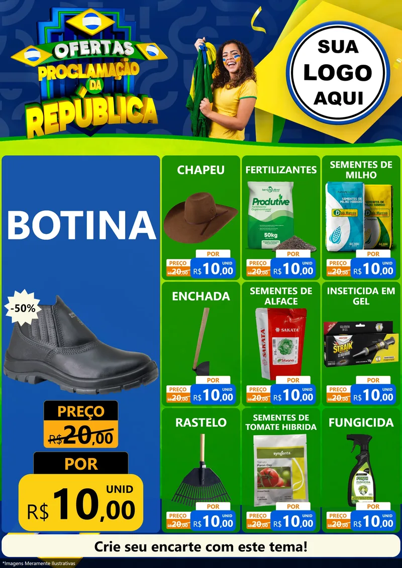 Modelo de Encarte para Encarte A4 Vertical com o tema Ofertas Proclamação da República para Agropecuária