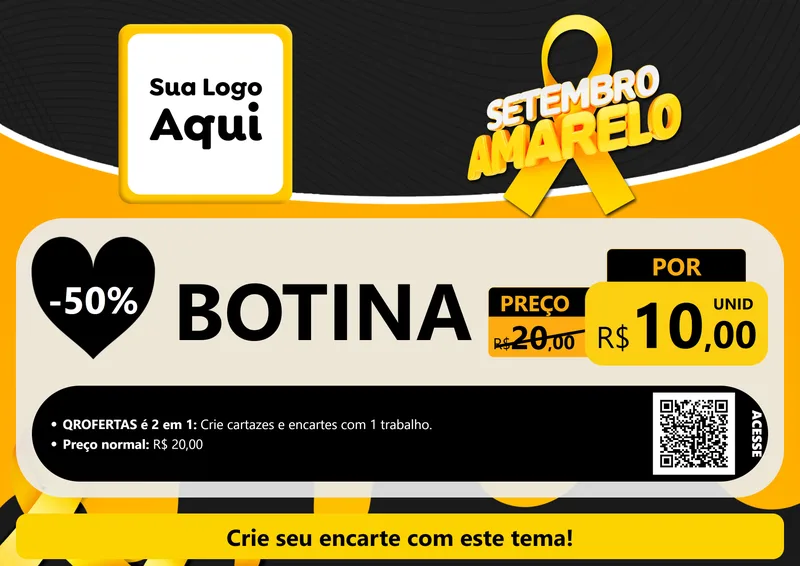 Modelo de Cartaz para Cartaz A4 Horizontal com o tema Setembro Amarelo para Agropecuária