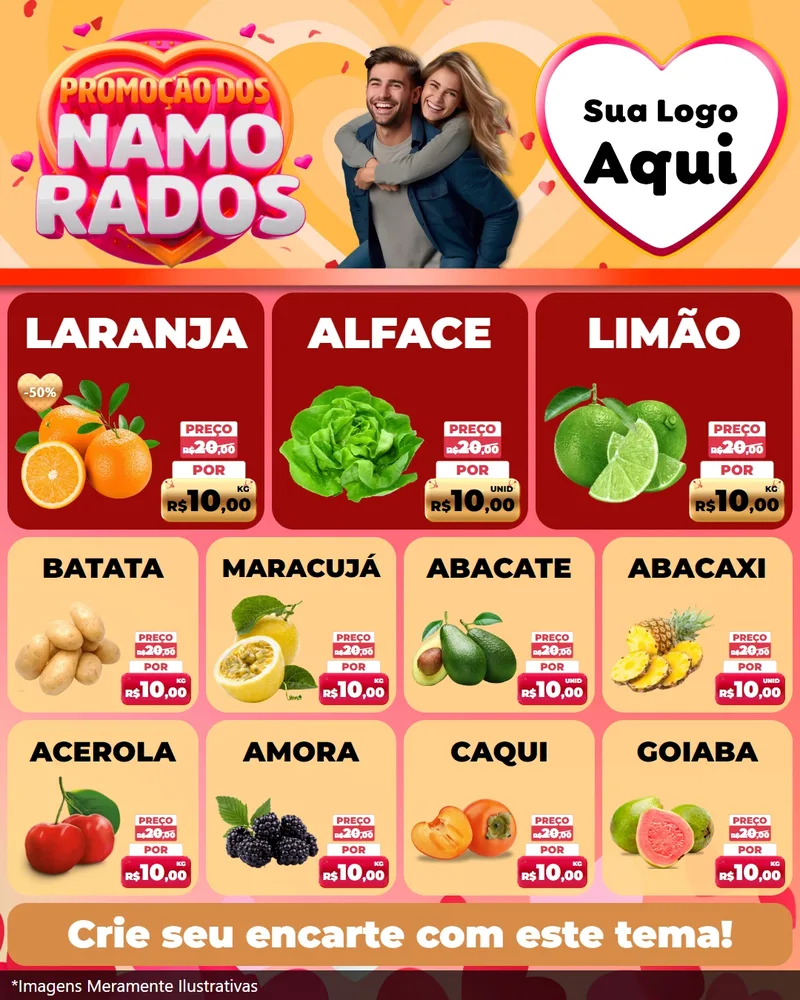 Modelo de Rede Social para Feed Instagram com o tema Promoção dos Namorados para Hortifrúti