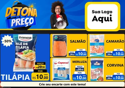 Modelo de Encarte para Encarte A4 Horizontal com o tema Detona Preços para Peixaria