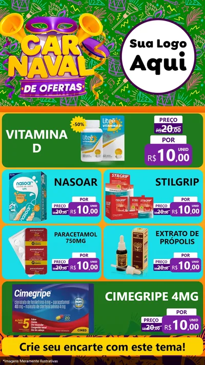 Modelo de TV para TV Vertical com o tema Carnaval de Ofertas para Farmácia