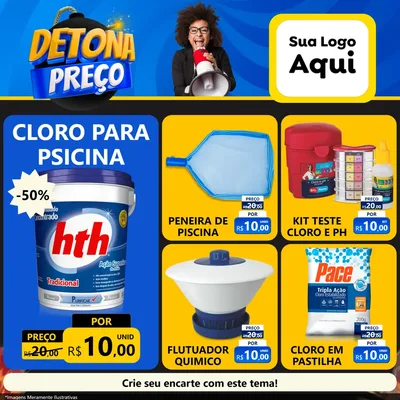Modelo de Rede Social para Feed Facebook com o tema Detona Preços para Produtos para Piscina