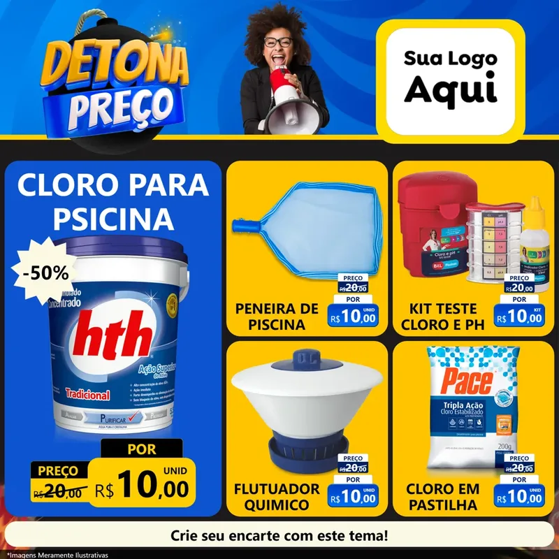 Modelo de Rede Social para Feed Facebook com o tema Detona Preços para Produtos para Piscina