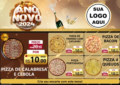 Modelo de Encarte para Encarte A4 Horizontal com o tema Feliz Ano Novo 2027 para Pizzaria