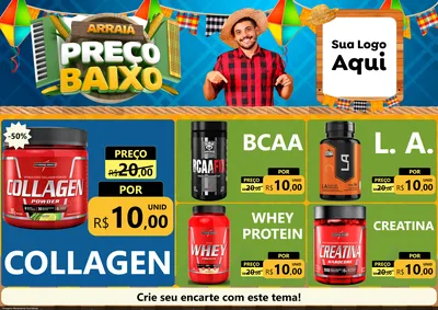 Modelo de Encarte para Encarte A4 Horizontal com o tema Arraiá de Preço Baixo - Junina para Suplementos alimentares