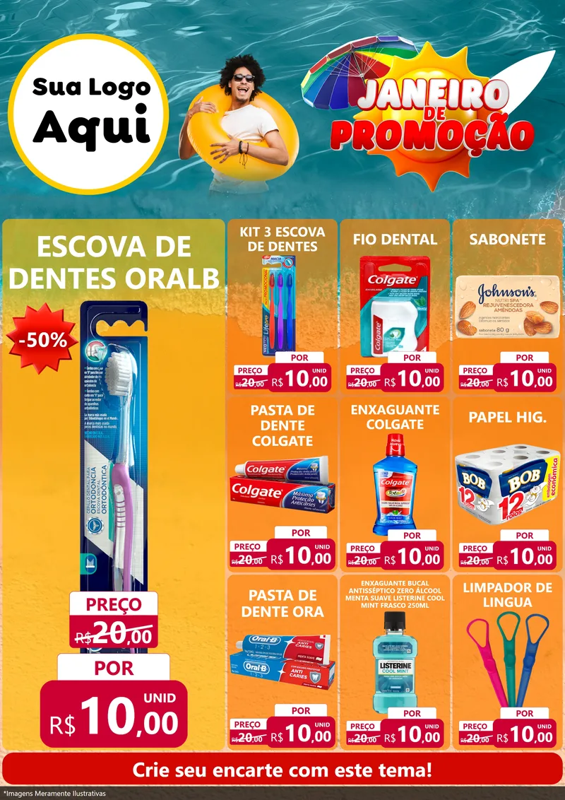 Modelo de Encarte para Encarte A4 Vertical com o tema Janeiro de Promoção para Higiene Pessoal