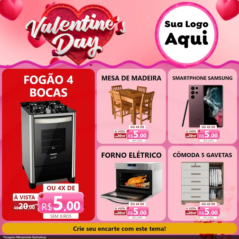 Modelo de Rede Social para Feed Facebook com o tema Valentine's Day para Móveis e Eletro
