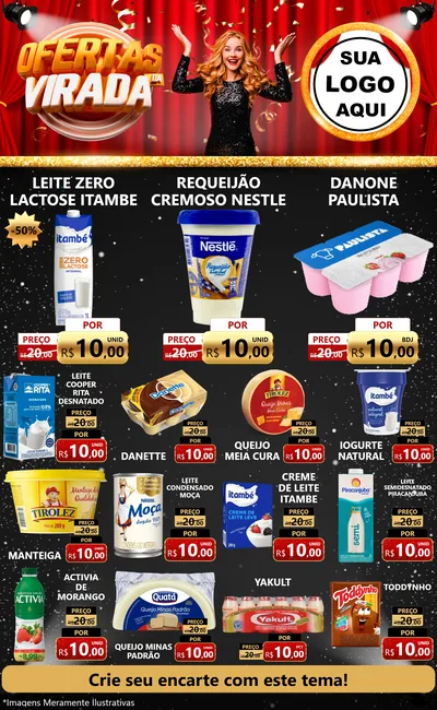 Modelo de Encarte para Encarte Grande com o tema Ofertas da Virada para Frios e Laticínios