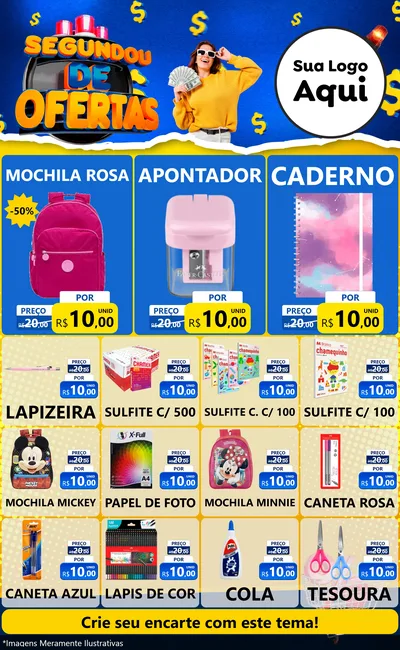 Modelo de Encarte para Encarte Grande com o tema Segundou de Ofertas para Papelaria
