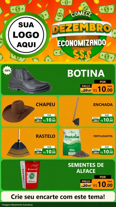 Modelo de TV para TV Vertical com o tema Comece Dezembro Economizando para Agropecuária