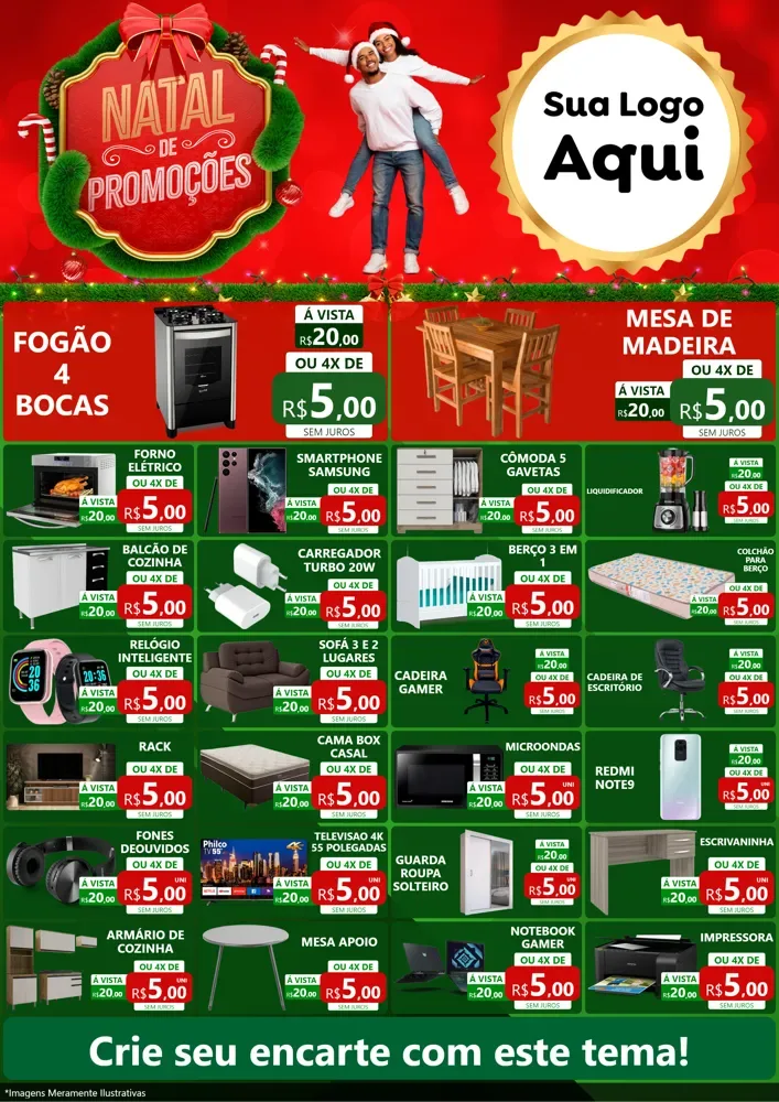 Modelo de Encarte para Encarte A4 Vertical com o tema Natal de Promoções para Móveis e Eletro