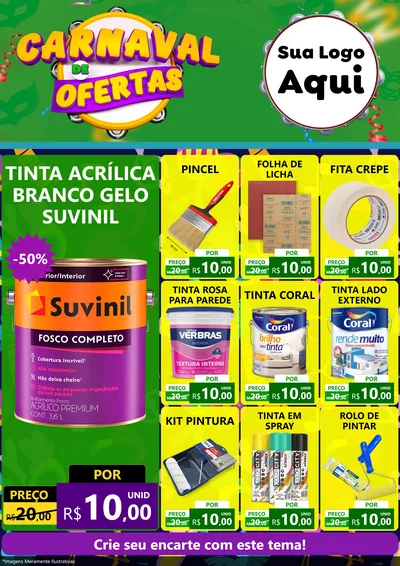 Modelo de Encarte para Encarte A4 Vertical com o tema Carnaval de Ofertas para Tintas e Ferramentas