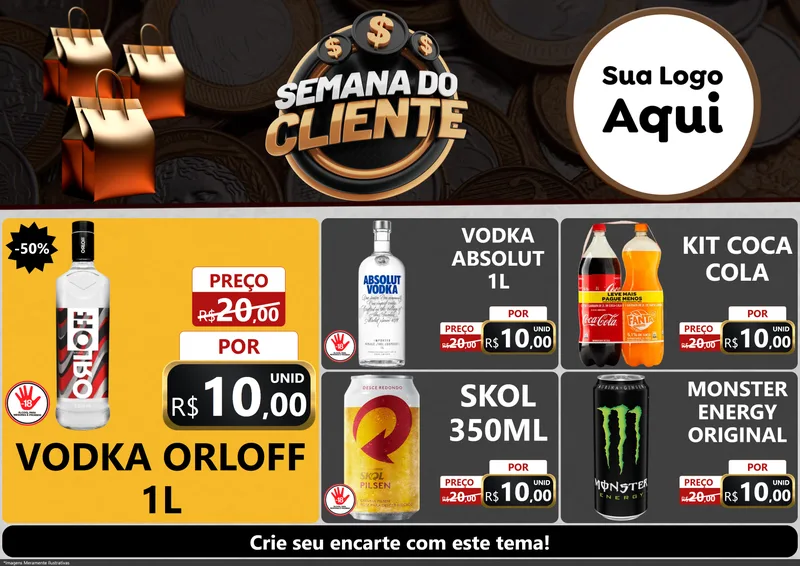 Modelo de Encarte para Encarte A4 Horizontal com o tema Semana do Cliente para Distribuidora de bebidas