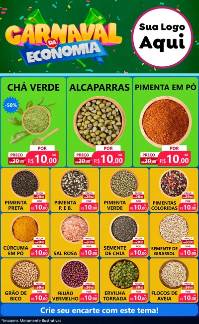Modelo de Encarte para Encarte Grande com o tema Carnaval da Economia para Produtos Naturais