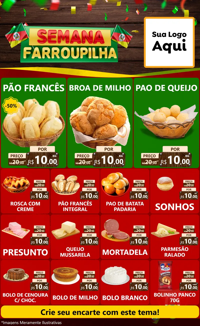 Modelo de Encarte para Encarte Grande com o tema Semana Farroupilha para Padaria