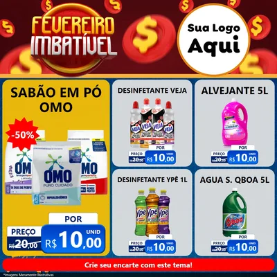 Modelo de Rede Social para Feed Facebook com o tema Fevereiro Imbatível para Produtos de Limpeza