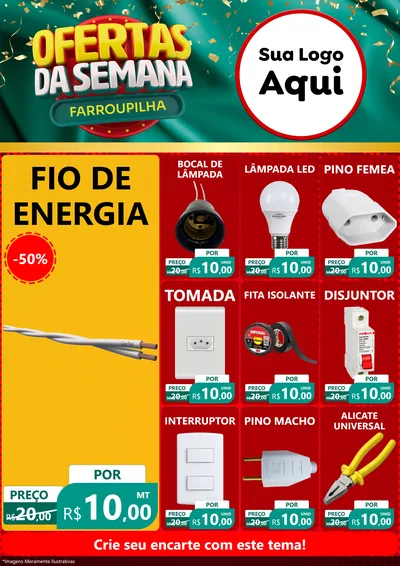 Modelo de Encarte para Encarte A4 Vertical com o tema Ofertas da Semana Farroupilha para Materiais Elétricos