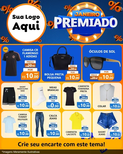 Modelo de Rede Social para Feed Instagram com o tema Janeiro Premiado para Roupas e acessórios